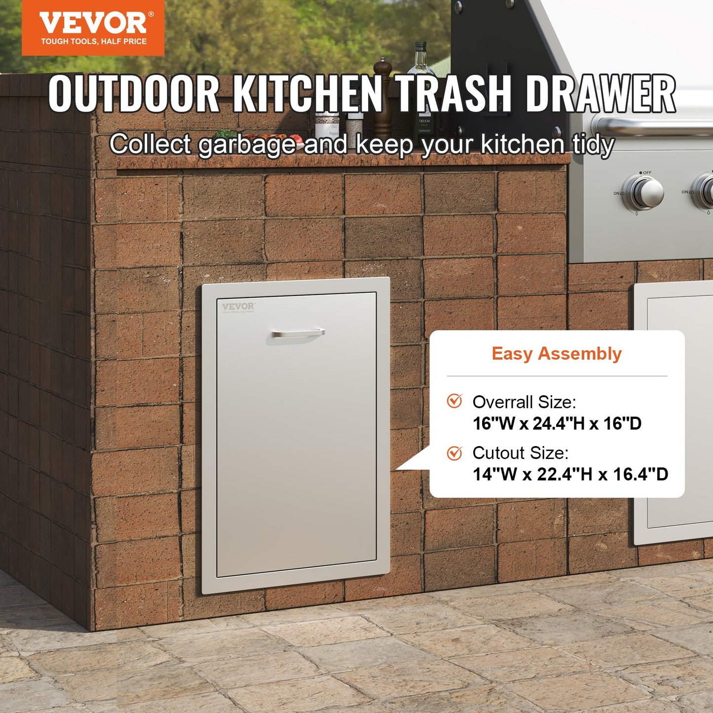 VEVOR Outdoor Kitchen Propane Tank Drawer 16Wx22Hx16D Inch Stainless Steel Pull