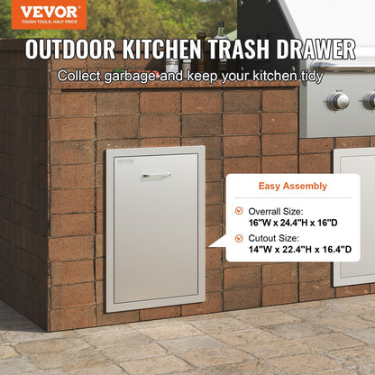 Stainless Steel Outdoor Kitchen Propane Tank & Trash Drawer with Handle, 0.4m x 0.56m