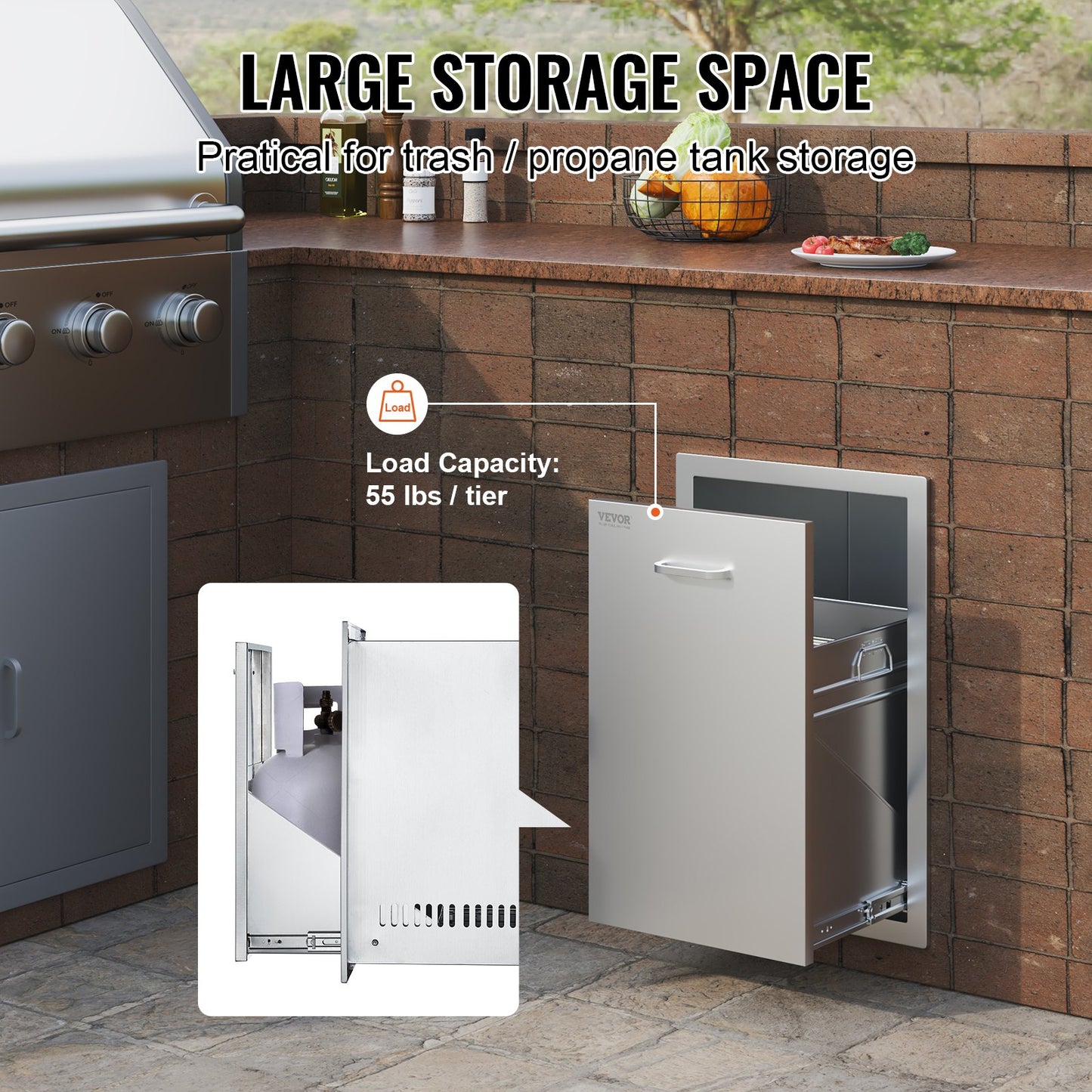 VEVOR Outdoor Kitchen Propane Tank Drawer 16Wx22Hx16D Inch Stainless Steel Pull