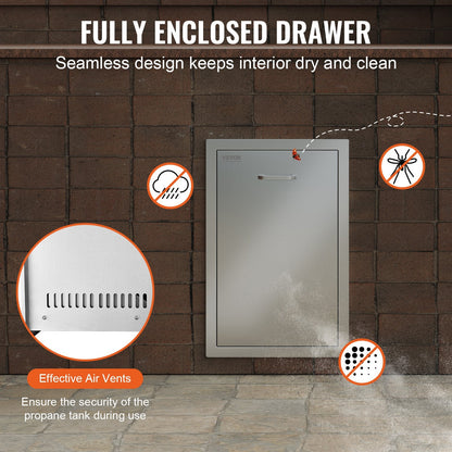 Stainless Steel Outdoor Kitchen Propane Tank & Trash Drawer with Handle, 0.4m x 0.56m