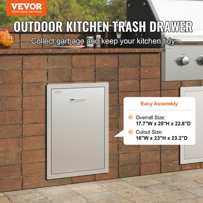 Stainless Steel Outdoor Trash Drawer with Pull-Out Tray, 0.45x0.58 Meter