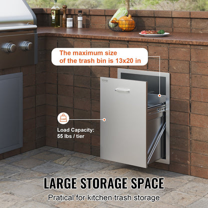 Stainless Steel Outdoor Trash Drawer with Pull-Out Tray, 0.45x0.58 Meter