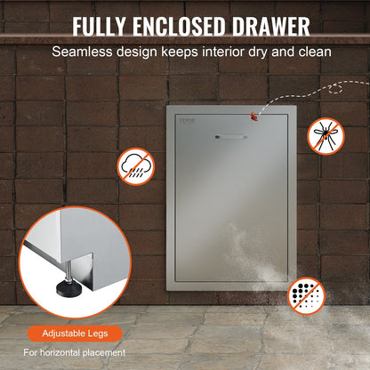 Stainless Steel Outdoor Trash Drawer with Pull-Out Tray, 0.45x0.58 Meter