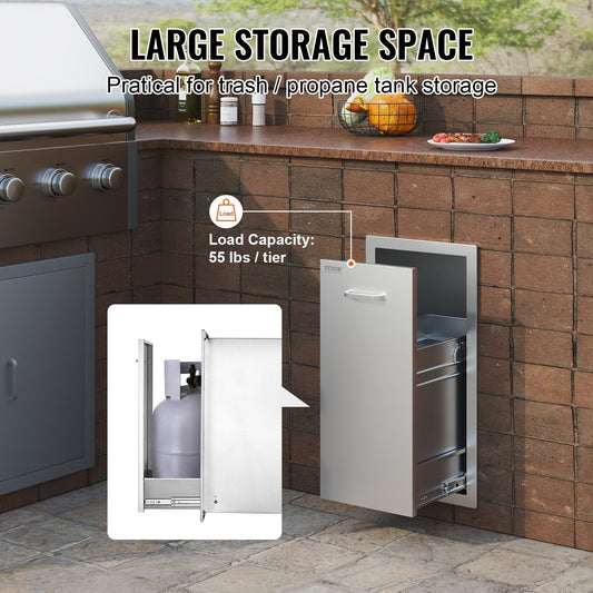 Stainless Steel Outdoor Pull-Out Trash Bin Drawer with Smooth Sliding Rails