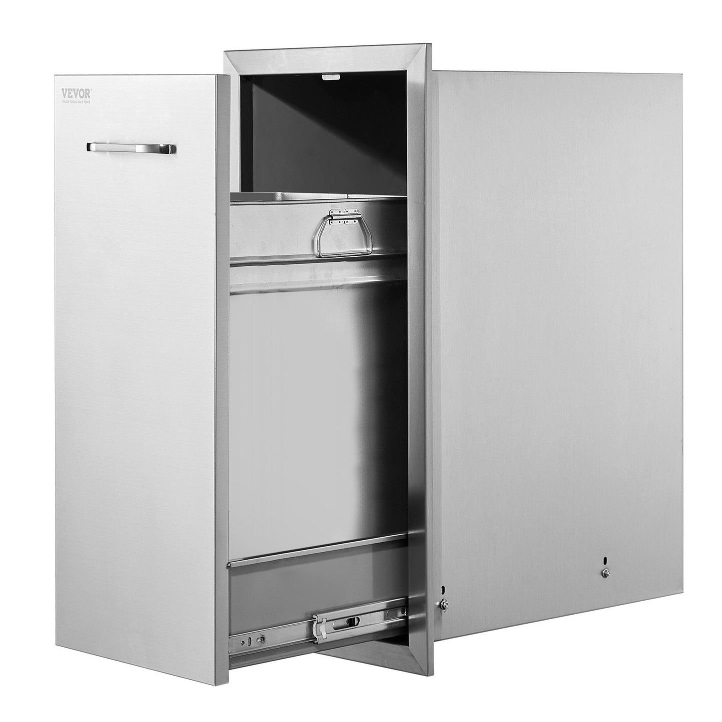 Stainless Steel Outdoor Pull-Out Trash Bin Drawer with Smooth Sliding Rails