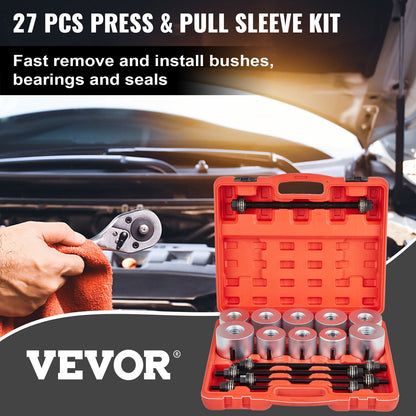 27-Piece Steel Bush Bearing Removal Kit with Metric Sleeves & Storage Case