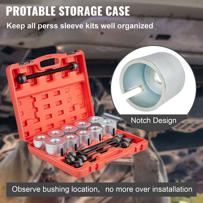 27-Piece Steel Bush Bearing Removal Kit with Metric Sleeves & Storage Case