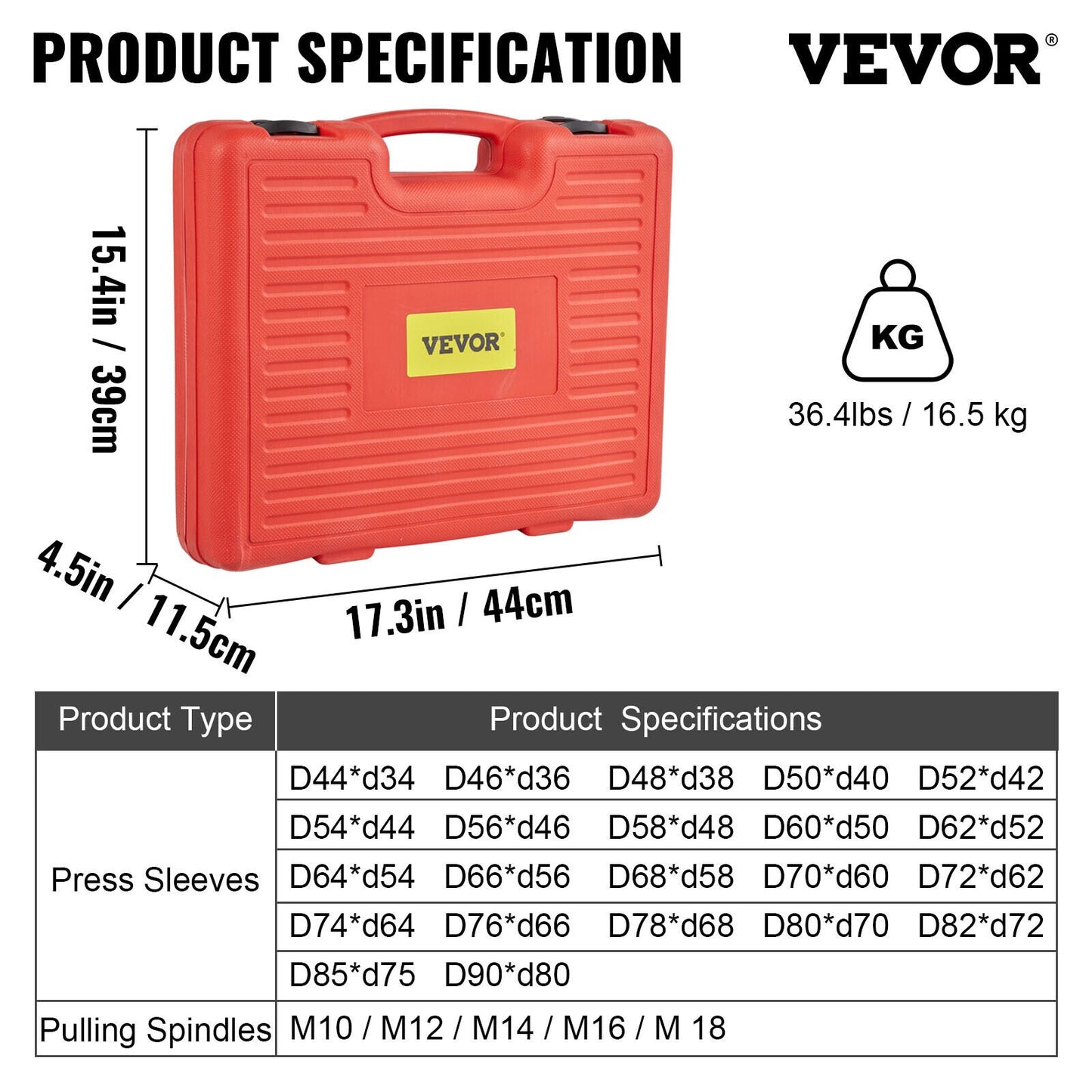 VEVOR Press and Pull Sleeve Kit Bush Bearing Removal Kit  27PCS 45#  Steel & Case