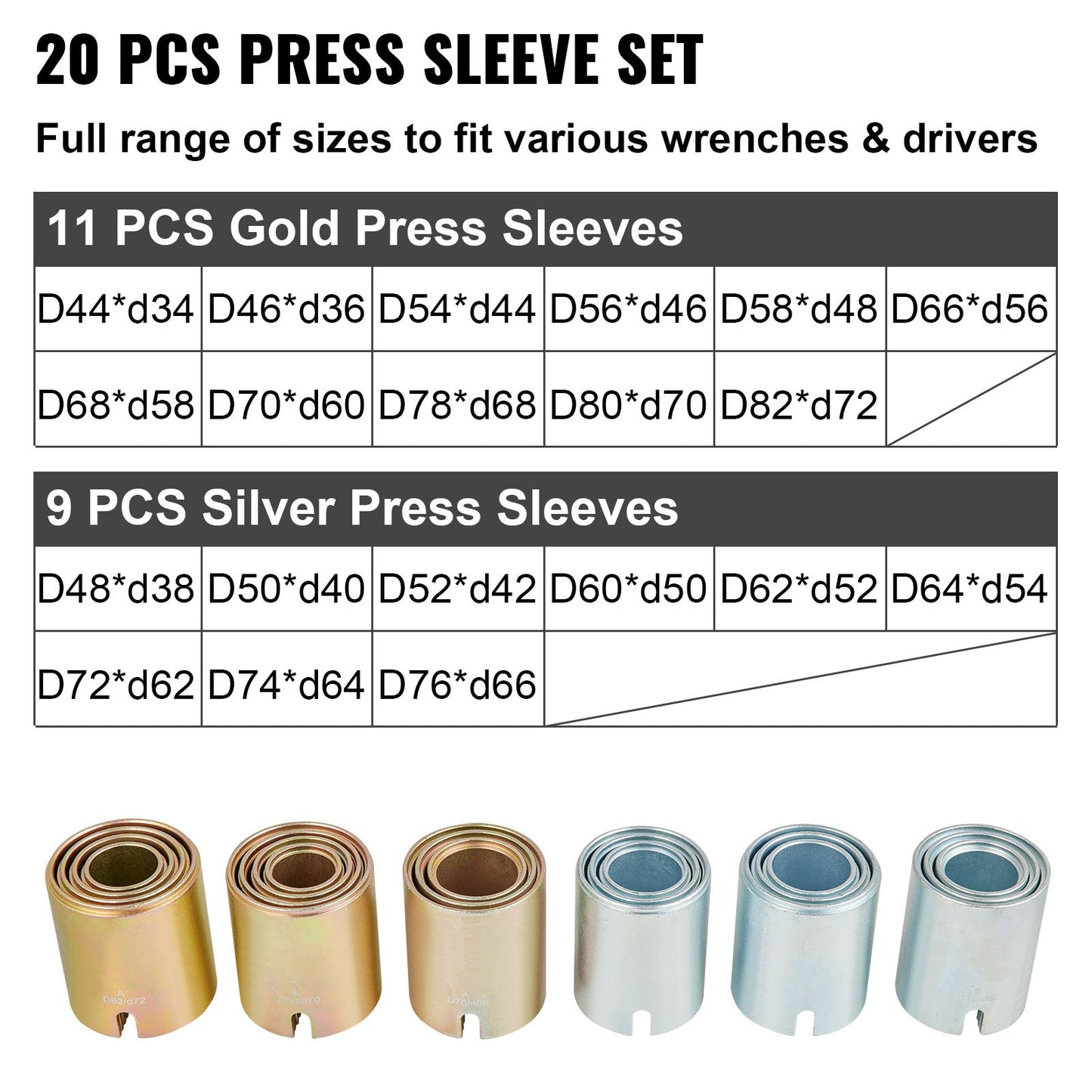 VEVOR 26 PCS Pull and Press Sleeve Kit, 45# Steel Removal Installation Bushes Bearings