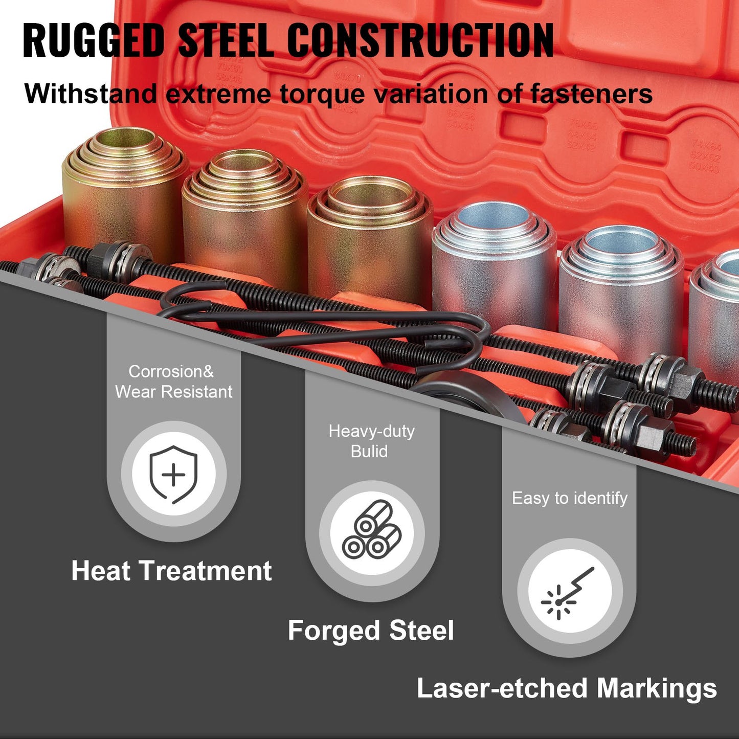 VEVOR 26 PCS Pull and Press Sleeve Kit, 45# Steel Removal Installation Bushes Bearings