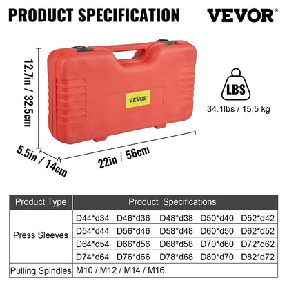 26-Piece Steel Sleeve Kit for Bearing and Bush Removal, 0.56m Storage Case