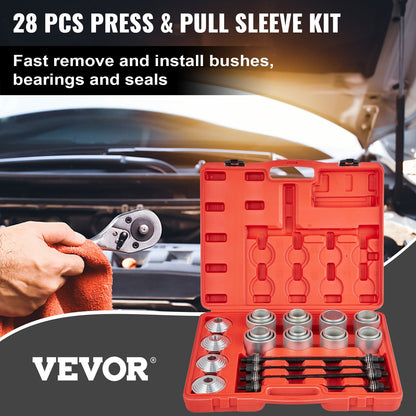 28-Piece Press & Pull Sleeve Kit for Bush Bearing Removal, 45# Steel, with Case