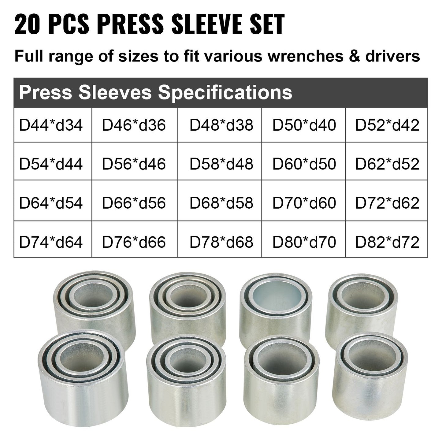 28-Piece Press & Pull Sleeve Kit for Bush Bearing Removal, 45# Steel, with Case