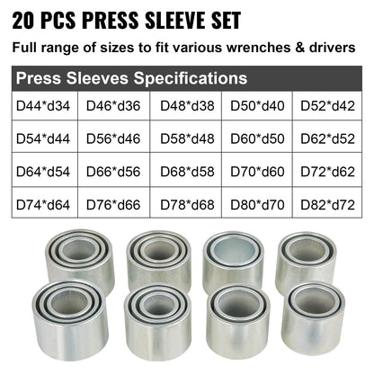 28-Piece Press & Pull Sleeve Kit for Bush Bearing Removal, 45# Steel, with Case