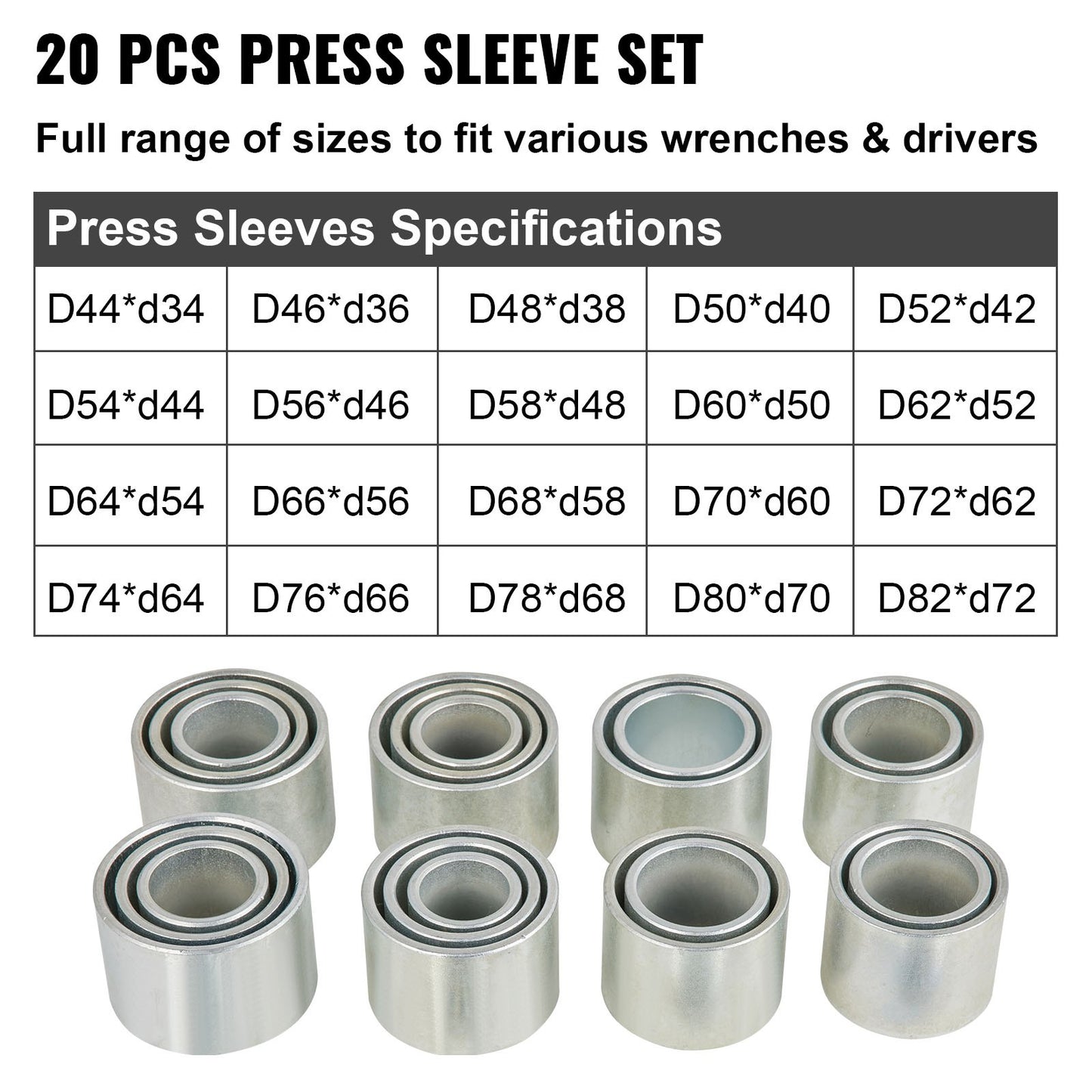 VEVOR Press and Pull Sleeve Kit Bush Bearing Removal Kit  28PCS 45#  Steel & Case