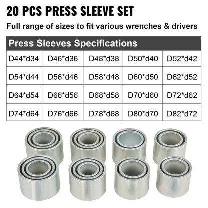 VEVOR Press and Pull Sleeve Kit Bush Bearing Removal Kit  28PCS 45#  Steel & Case