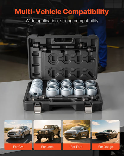 Pull and Press Sleeve Kit, 28 PCS, Steel Bush Removal Insertion Sleeve Tools with Carrying Case, Compatible with LCV and HGV Engines, for Removing and Installing Bushings, Bearings, and Seals