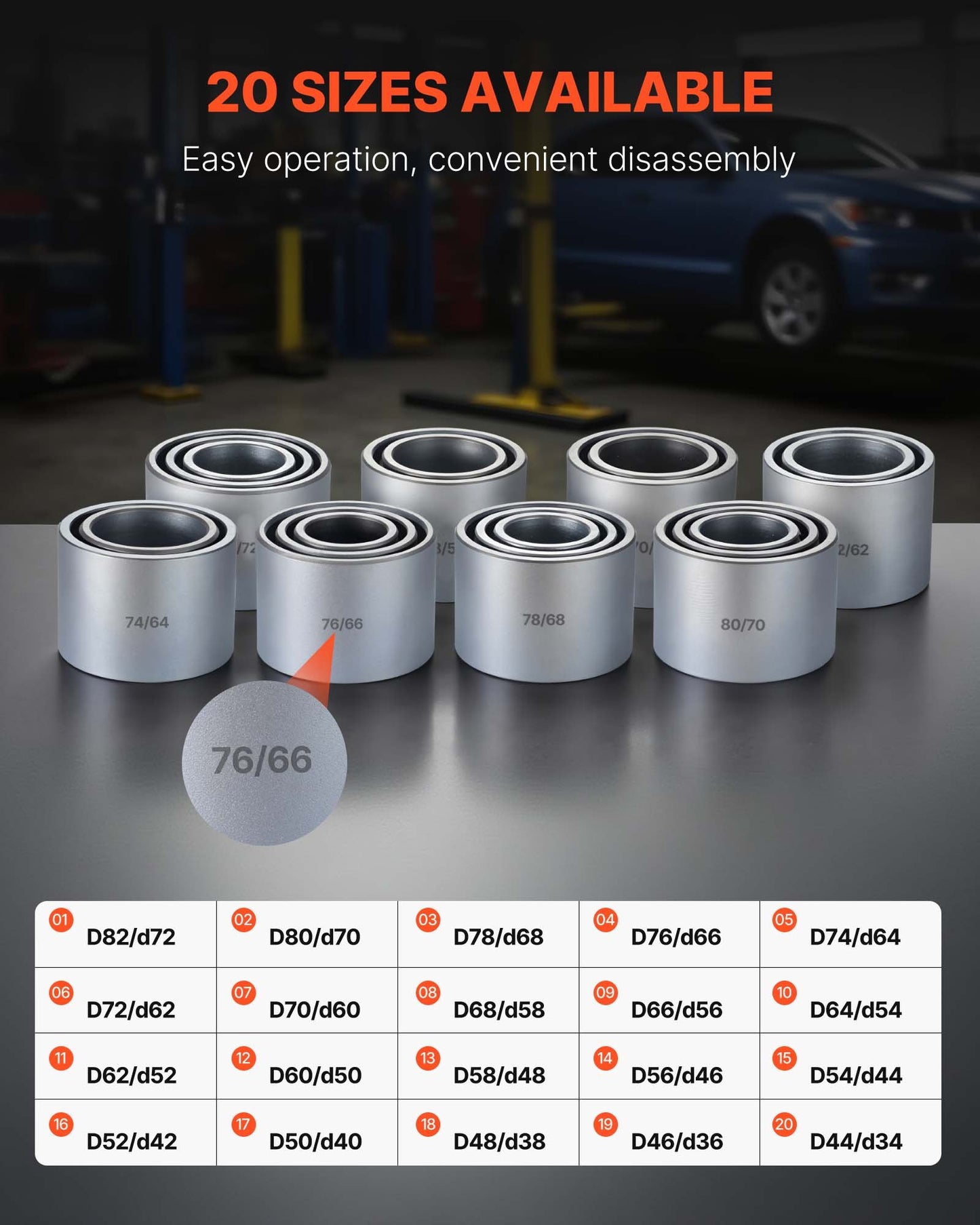 Pull and Press Sleeve Kit, 28 PCS, Steel Bush Removal Insertion Sleeve Tools with Carrying Case, Compatible with LCV and HGV Engines, for Removing and Installing Bushings, Bearings, and Seals