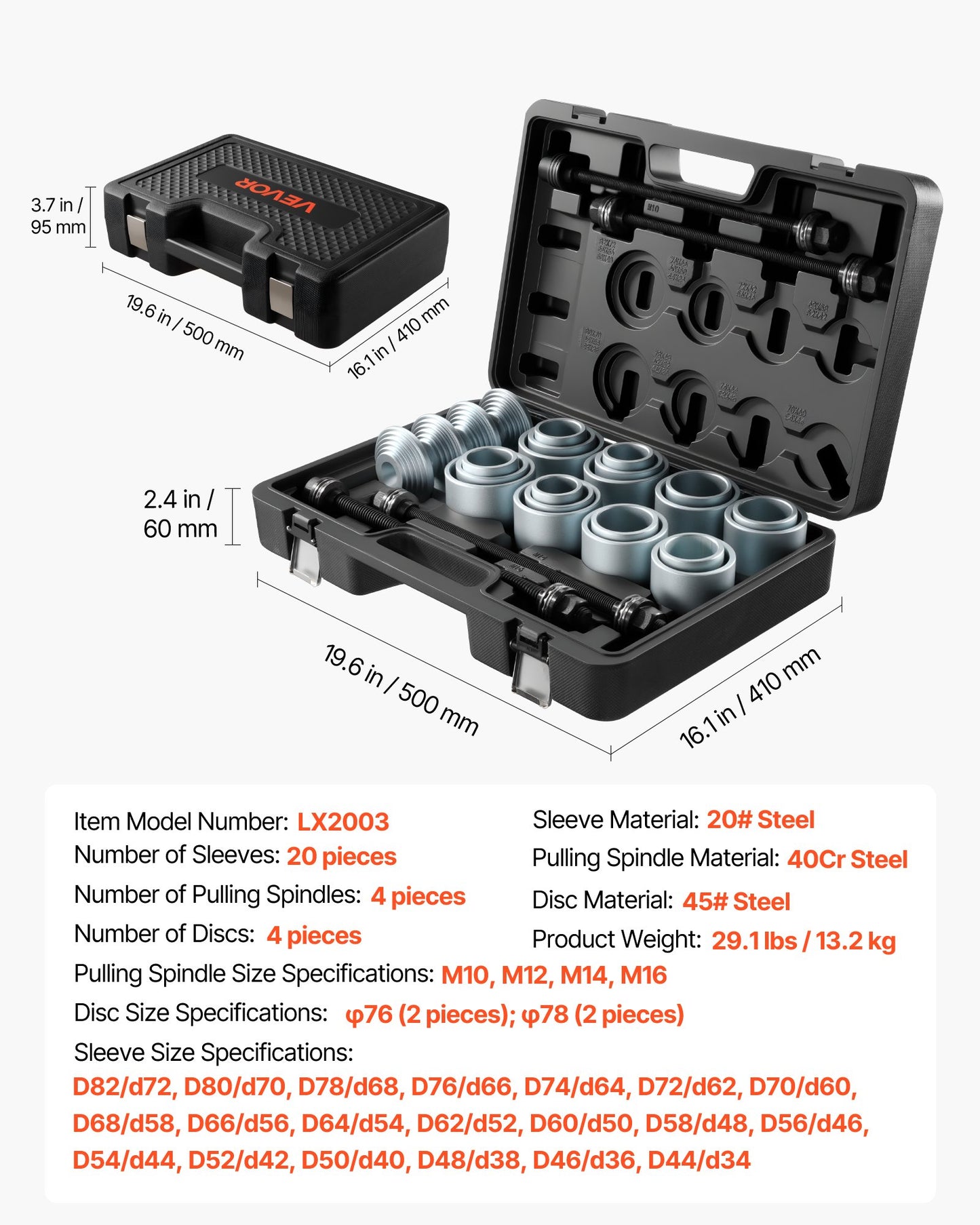 Pull and Press Sleeve Kit, 28 PCS, Steel Bush Removal Insertion Sleeve Tools with Carrying Case, Compatible with LCV and HGV Engines, for Removing and Installing Bushings, Bearings, and Seals