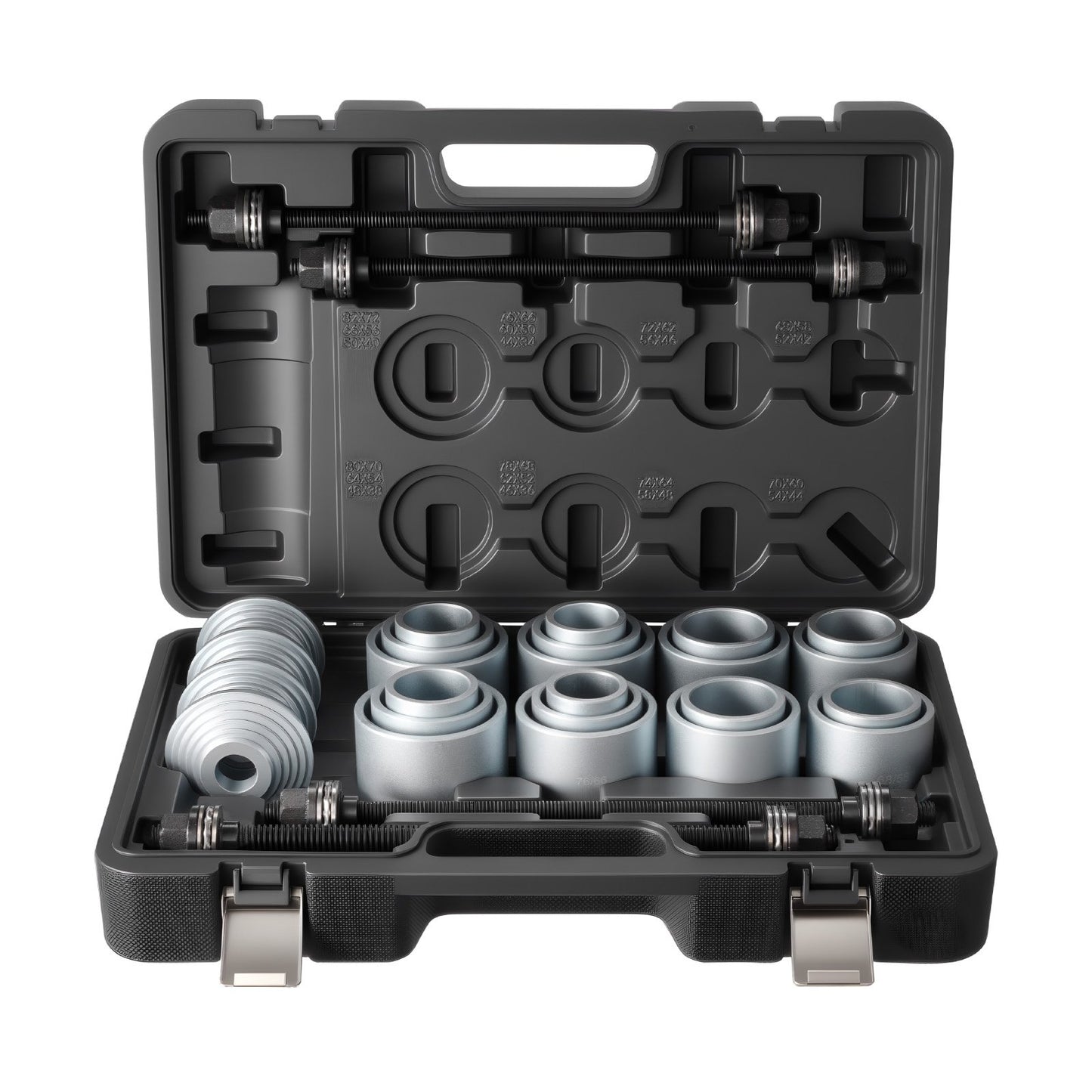 Pull and Press Sleeve Kit, 28 PCS, Steel Bush Removal Insertion Sleeve Tools with Carrying Case, Compatible with LCV and HGV Engines, for Removing and Installing Bushings, Bearings, and Seals