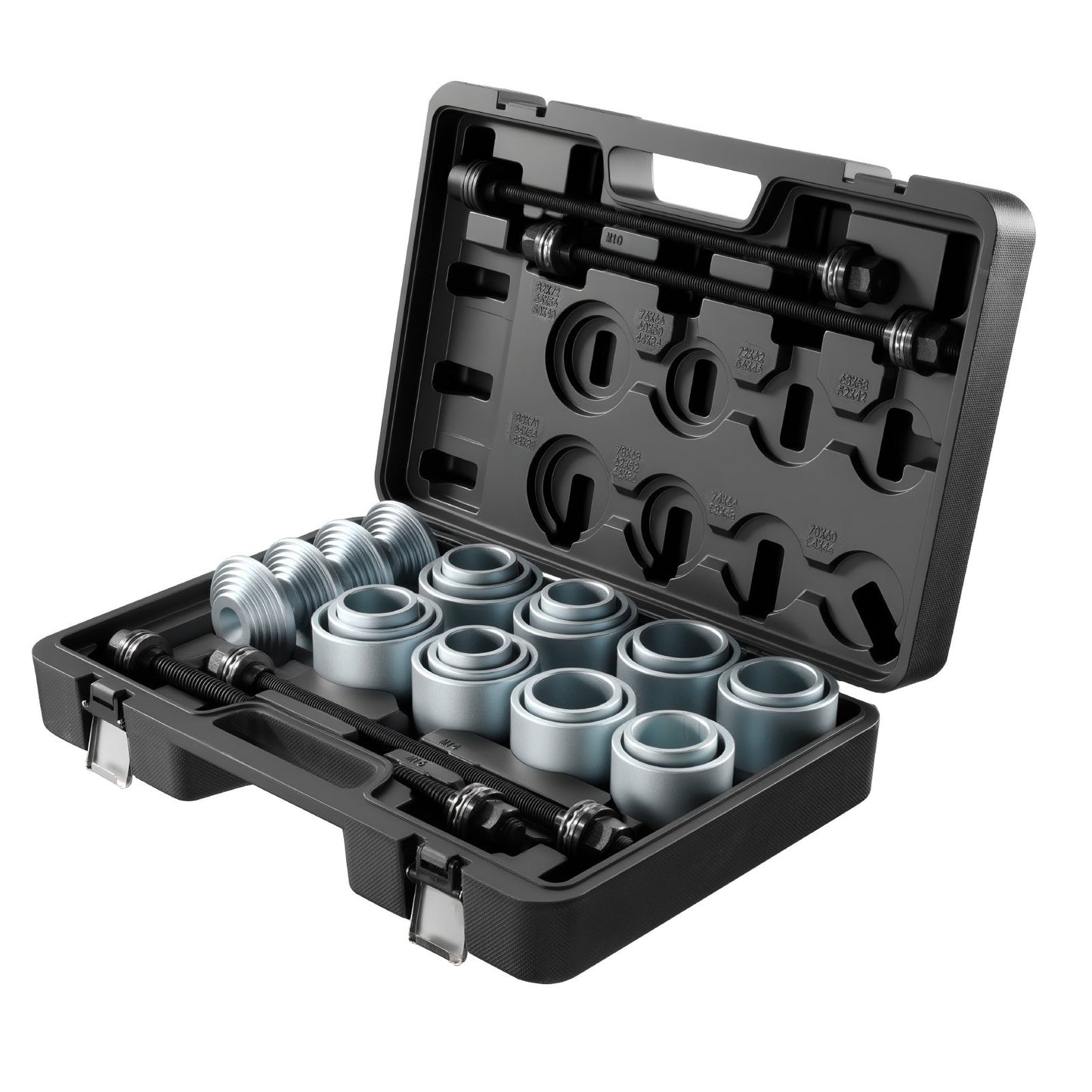 Pull and Press Sleeve Kit, 28 PCS, Steel Bush Removal Insertion Sleeve Tools with Carrying Case, Compatible with LCV and HGV Engines, for Removing and Installing Bushings, Bearings, and Seals