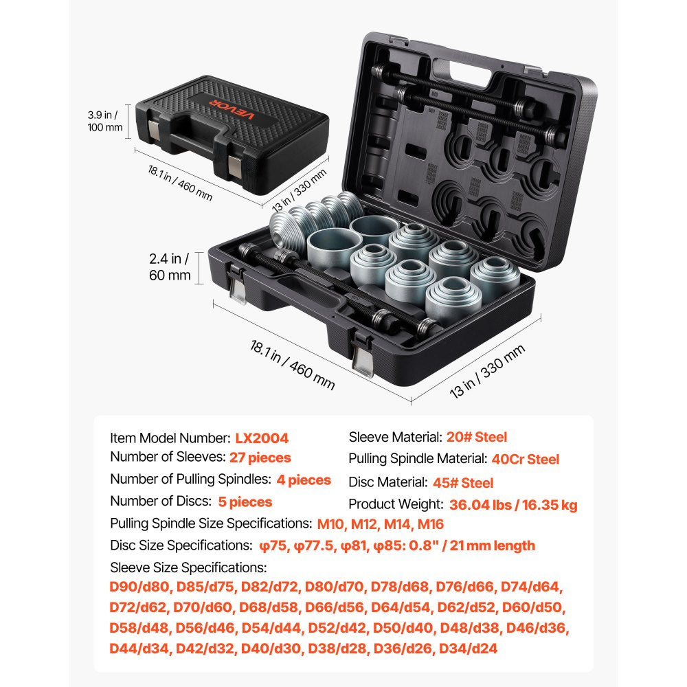 Pull and Press Sleeve Kit Bush Bearing Removal Insertion Tool Set 36 PCS