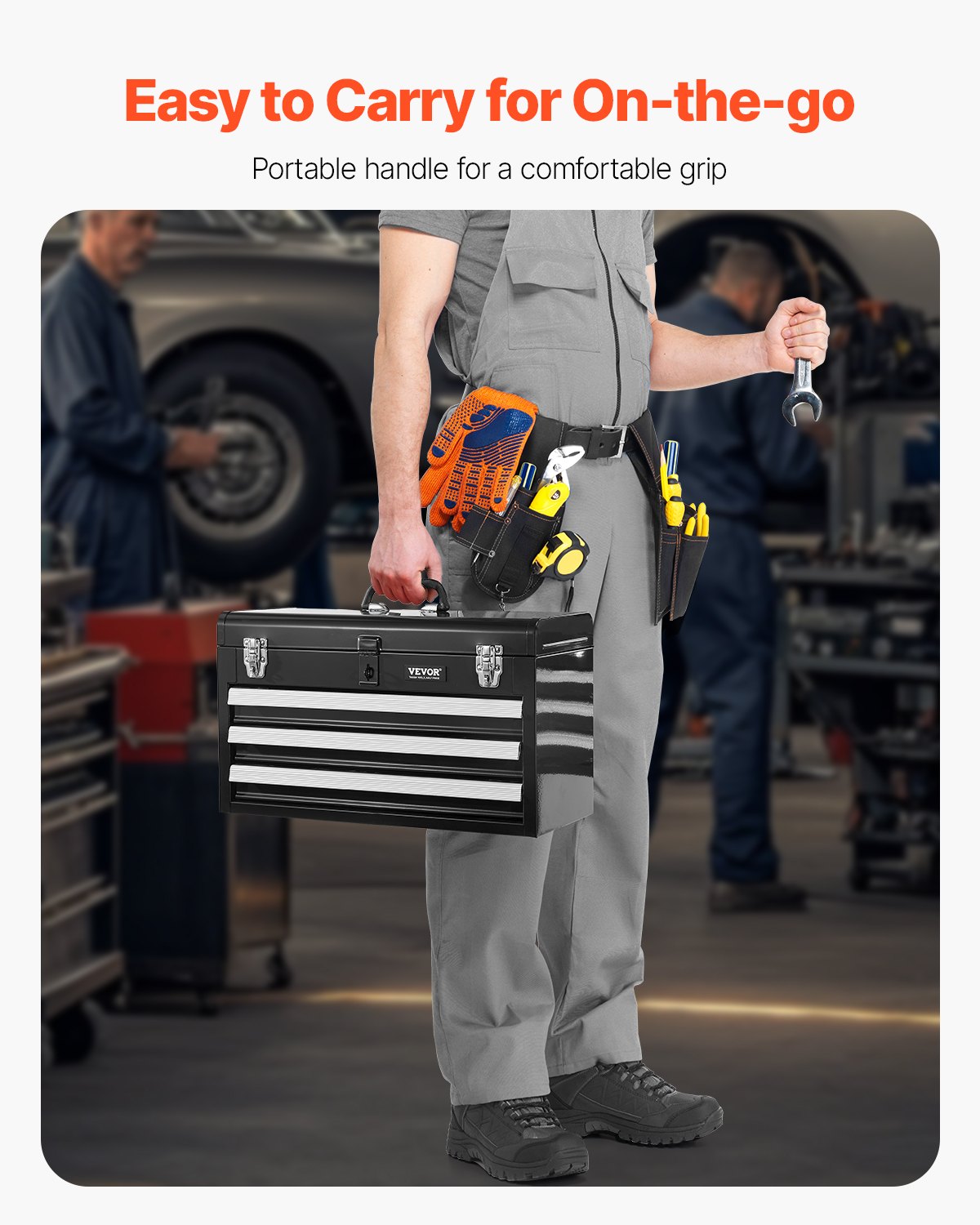 VEVOR Tool Box 520 mm Portable Metal Tool Box with 3 Drawers Tool Organizer