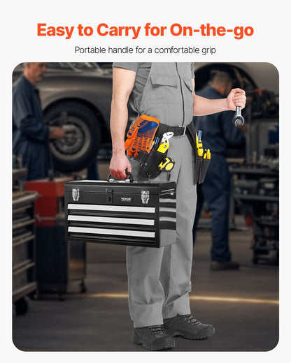 VEVOR Tool Box 520 mm Portable Metal Tool Box with 3 Drawers Tool Organizer