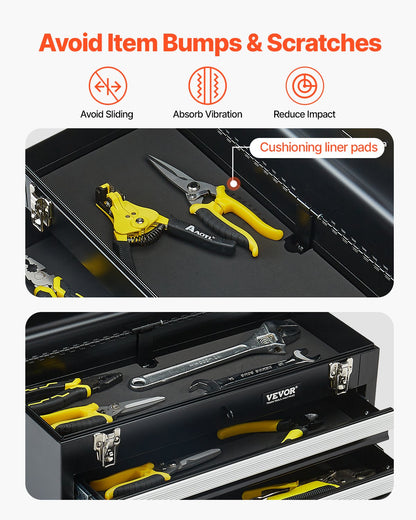VEVOR Tool Box 520 mm Portable Metal Tool Box with 3 Drawers Tool Organizer