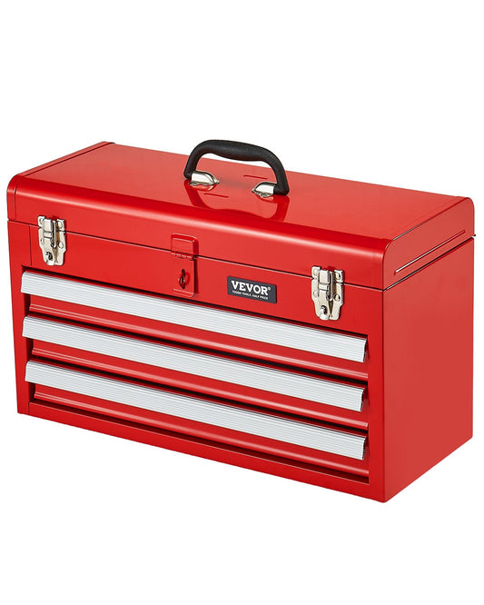 VEVOR Tool Box 520 mm Portable Metal Tool Box 3 Drawers Tool Organizer Red