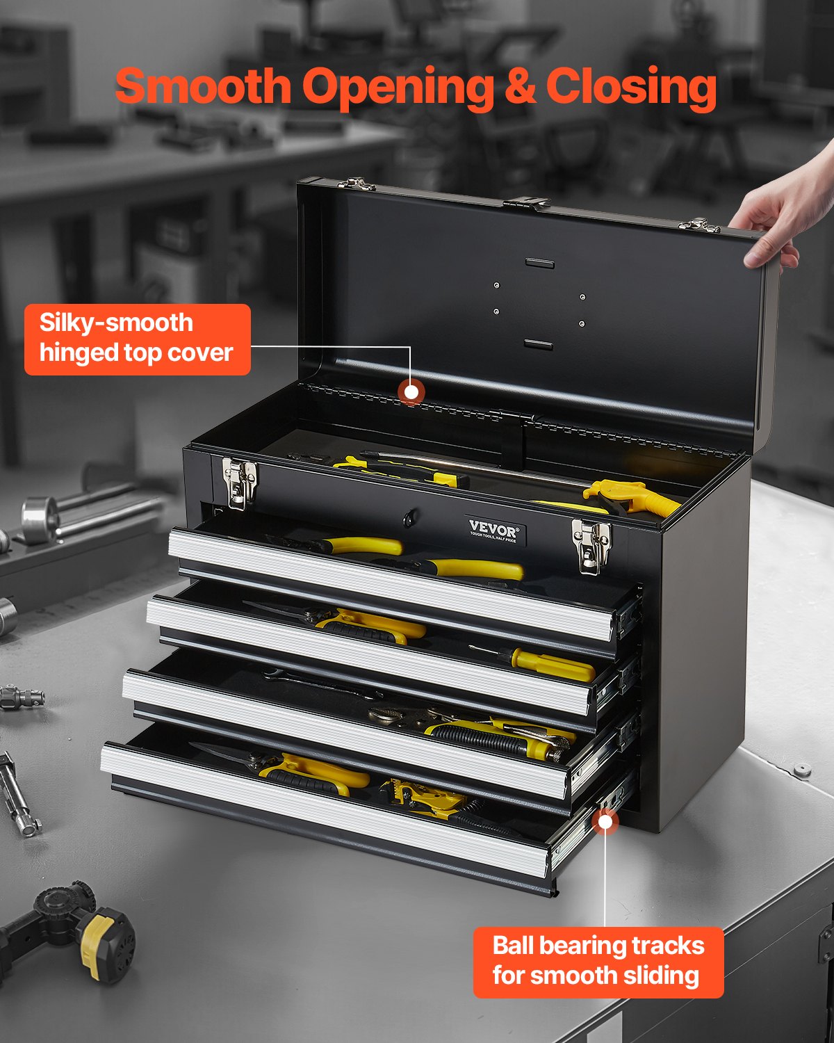 VEVOR Tool Box 520 mm Portable Metal Tool Box with 4 Drawers Tool Organizer