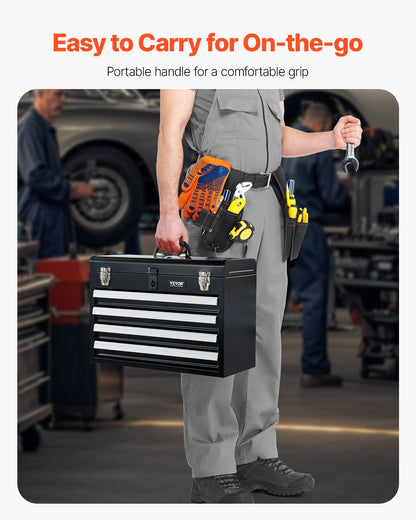 VEVOR Tool Box 520 mm Portable Metal Tool Box with 4 Drawers Tool Organizer