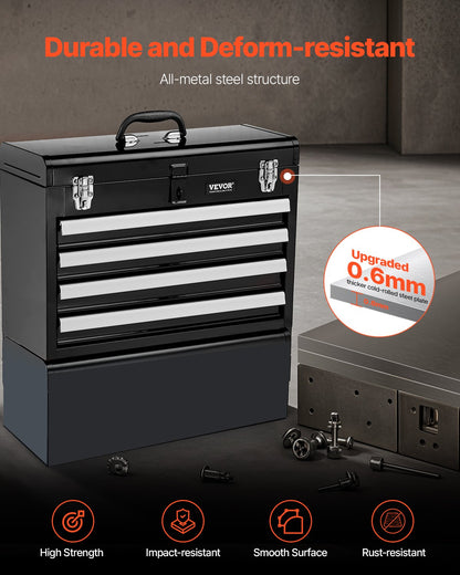 VEVOR Tool Box 520 mm Portable Metal Tool Box with 4 Drawers Tool Organizer