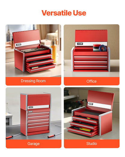 VEVOR Tool Box 218.4 mm Portable Metal Tool Box 3 Drawers Tool Organizer Red