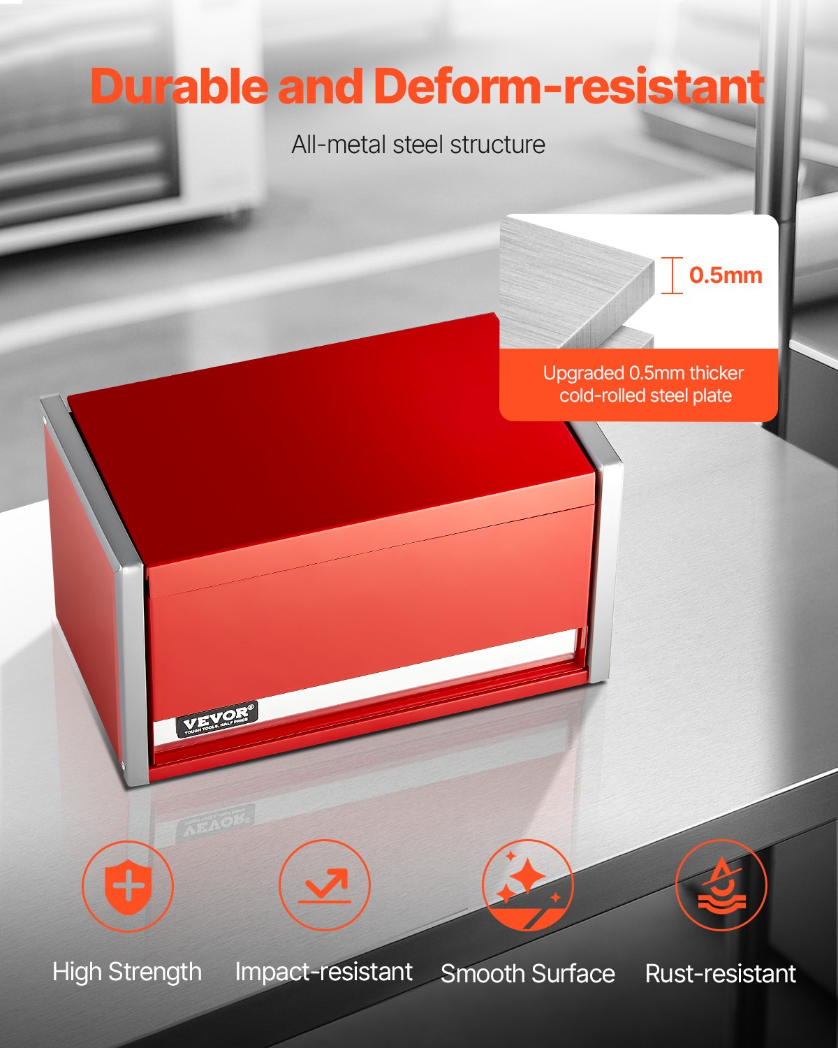 VEVOR Tool Box 218.4 mm Portable Metal Tool Box 3 Drawers Tool Organizer Red
