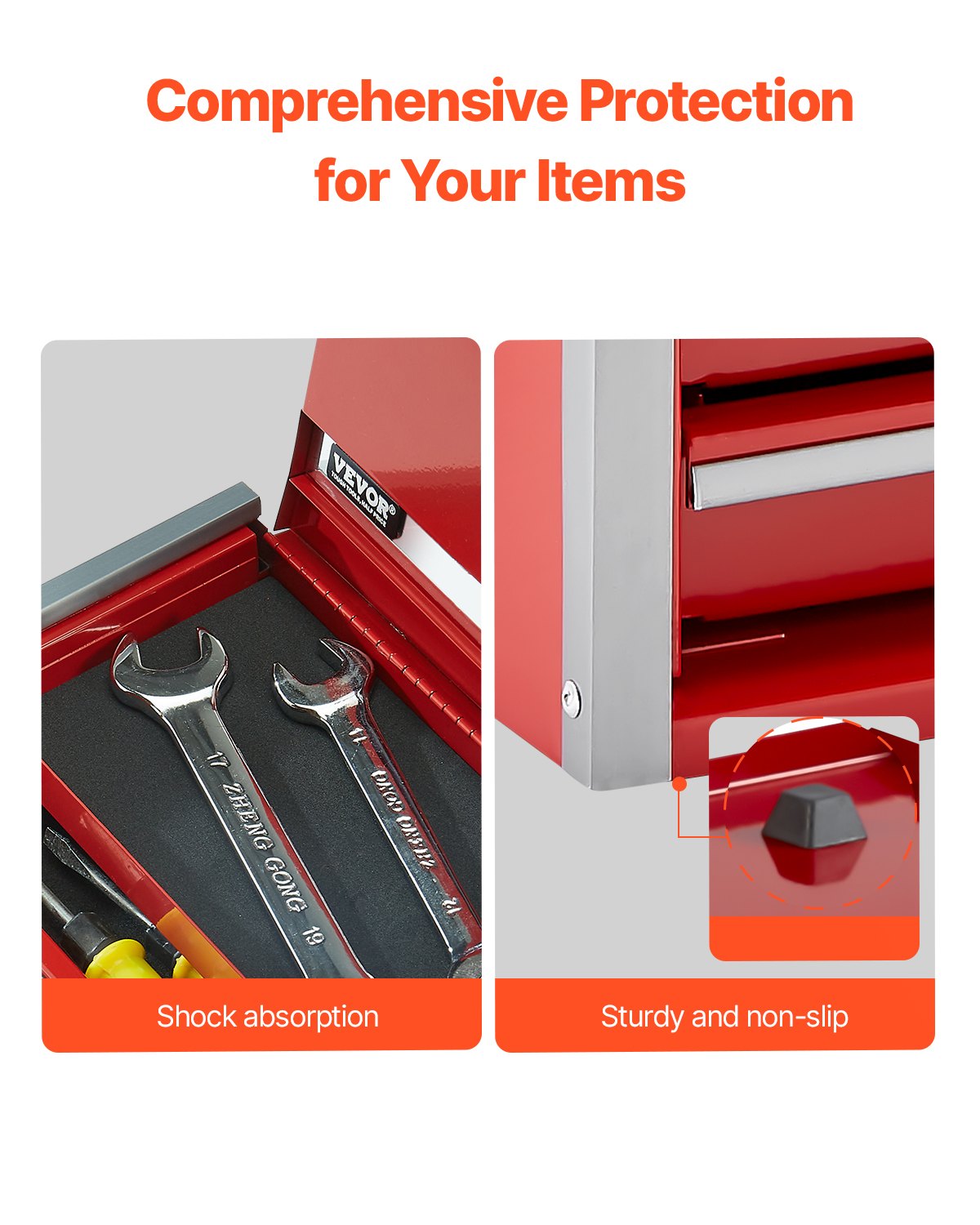 VEVOR Tool Box 218.4 mm Portable Metal Tool Box 3 Drawers Tool Organizer Red