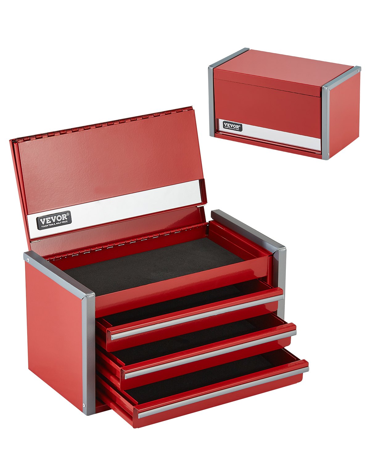 VEVOR Tool Box 218.4 mm Portable Metal Tool Box 3 Drawers Tool Organizer Red