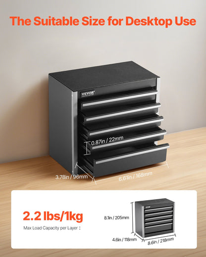 VEVOR Tool Box 218.4 mm Portable Metal Tool Box with 5 Drawers Tool Organizer