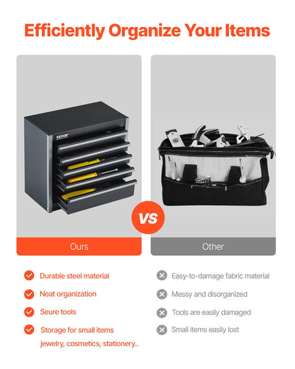 VEVOR Tool Box 218.4 mm Portable Metal Tool Box with 5 Drawers Tool Organizer