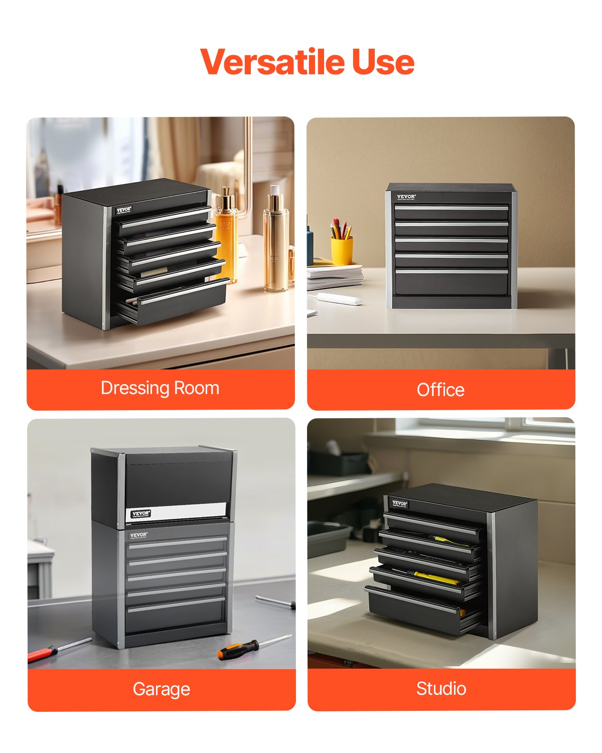 VEVOR Tool Box 218.4 mm Portable Metal Tool Box with 5 Drawers Tool Organizer