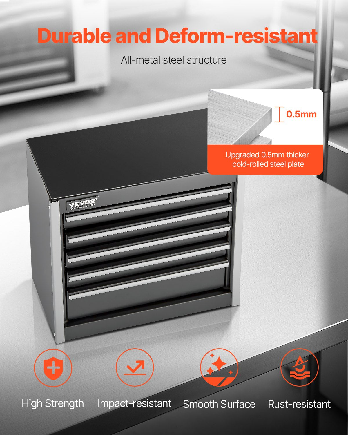 VEVOR Tool Box 218.4 mm Portable Metal Tool Box with 5 Drawers Tool Organizer