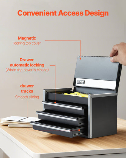 VEVOR Tool Box 218.4 mm Portable Metal Tool Box with 3 Drawers Tool Organizer