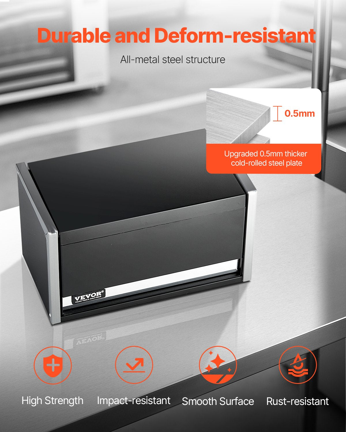 VEVOR Tool Box 218.4 mm Portable Metal Tool Box with 3 Drawers Tool Organizer
