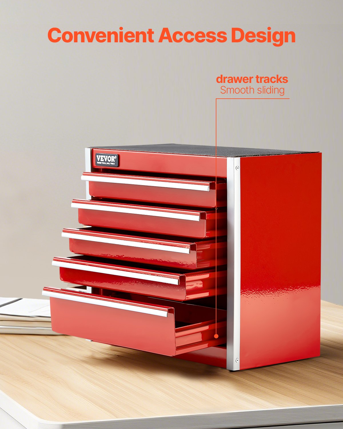 VEVOR Tool Box 218.4 mm Portable Metal Tool Box 5 Drawers Tool Organizer Red