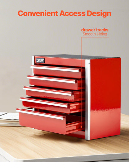 VEVOR Tool Box 218.4 mm Portable Metal Tool Box 5 Drawers Tool Organizer Red