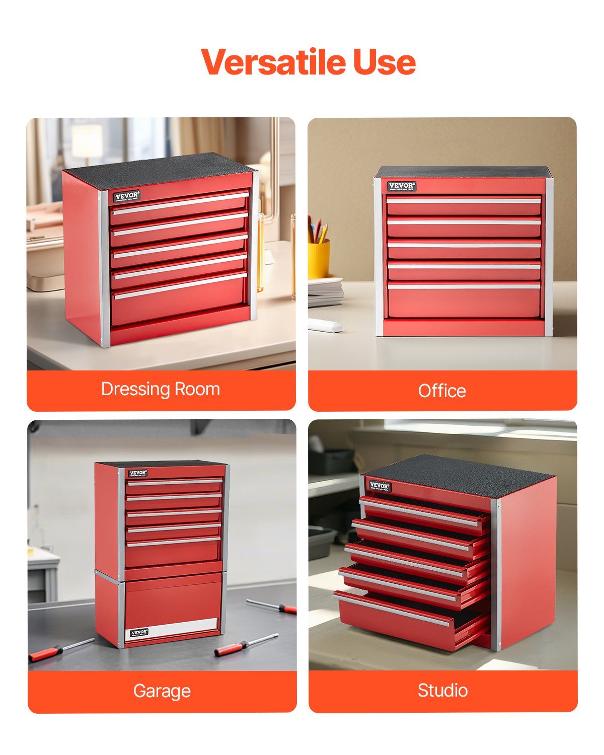 VEVOR Tool Box 218.4 mm Portable Metal Tool Box 5 Drawers Tool Organizer Red