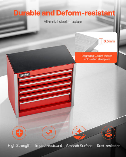 VEVOR Tool Box 218.4 mm Portable Metal Tool Box 5 Drawers Tool Organizer Red