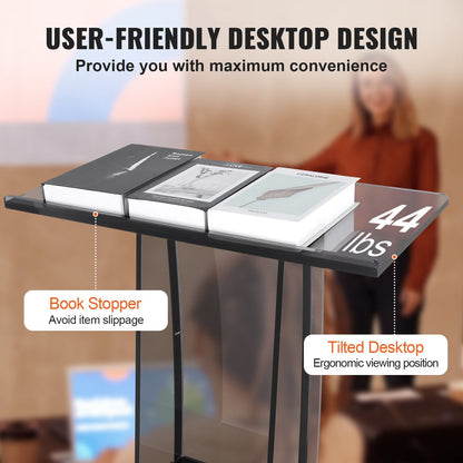 Clear Acrylic Podium Stand with Storage Shelf, 1.19m Tall for Church or Office
