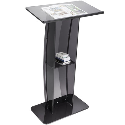 Clear Acrylic Podium Stand with Storage Shelf, 1.19m Tall for Church or Office