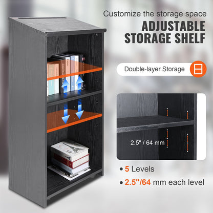Mobile Wood Podium with Storage Shelves, 1.2m Tall, for Office or Church Use